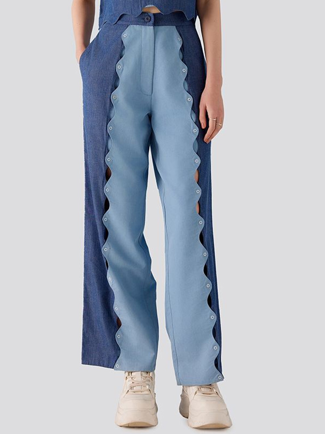 

Muvazo Women Comfort Wrinkle Free Mid-Rise Trousers, Blue