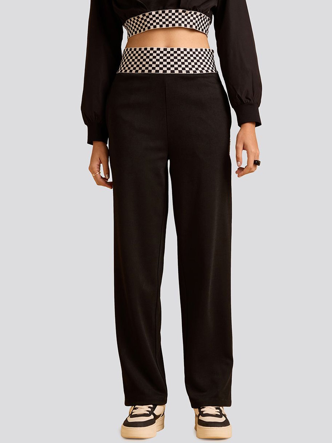 

Muvazo Women Comfort Mid-Rise Wrinkle Free Trouser, Black