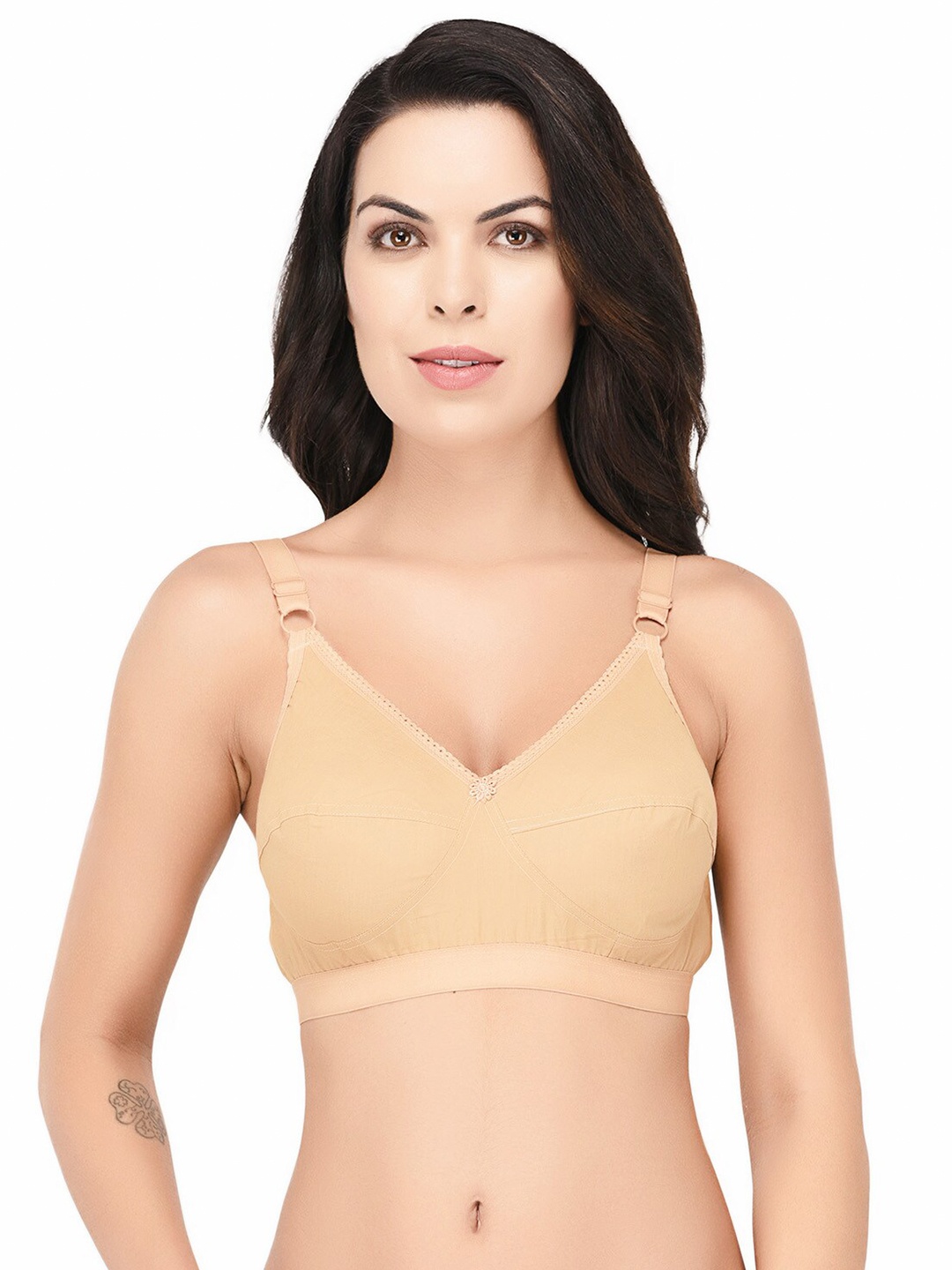 

elina Women Solid Full Coverage Non Padded Anti Microbial Bra, Beige