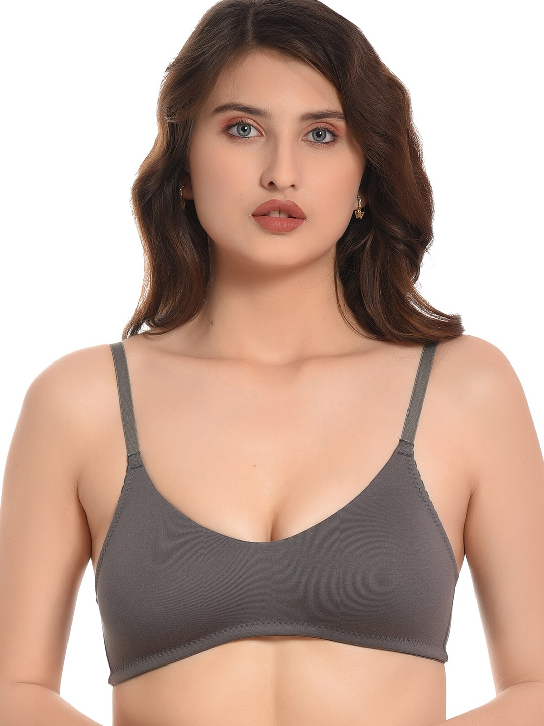 

elina Women Solid Full Coverage Non Padded Anti Microbial Bra, Grey