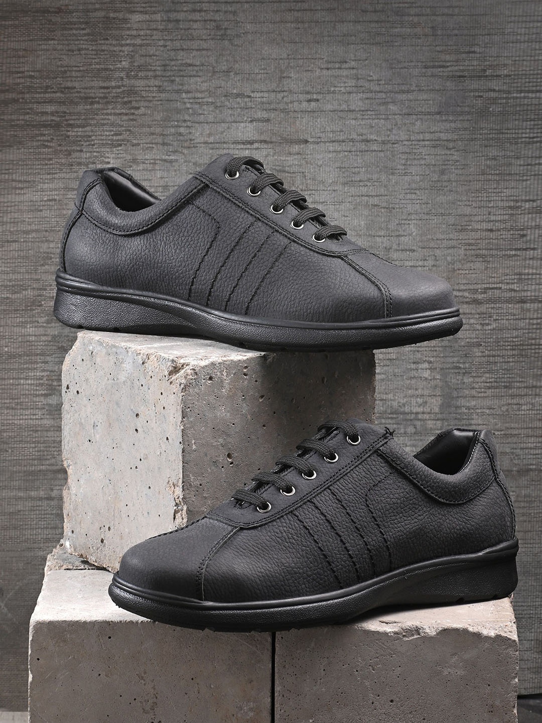

CARLO ROMANO Men Perforations Leather Sneakers, Black