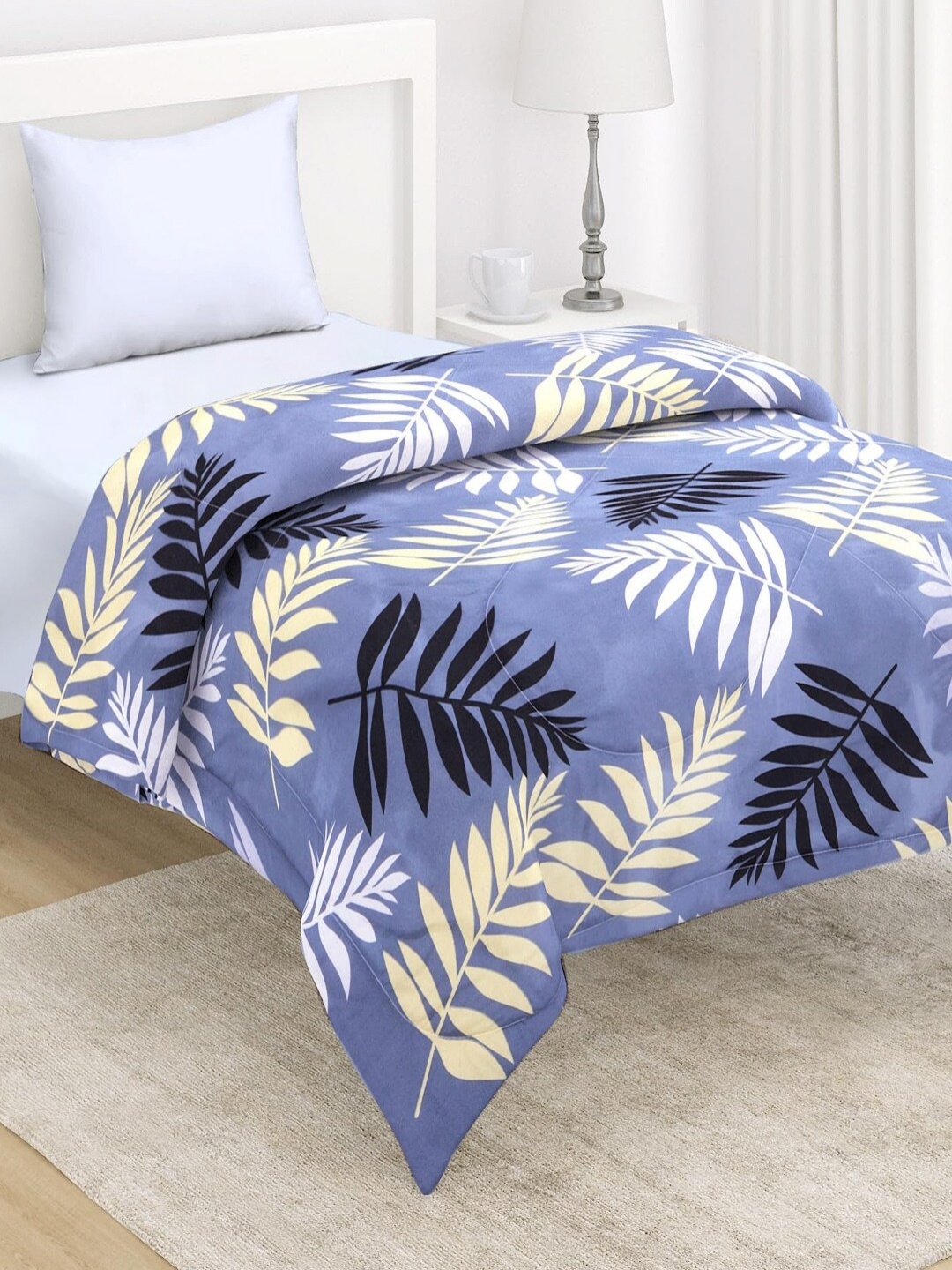 

HOKIPO Blue & Yellow Floral Microfiber AC Room 210 GSM Single Bed Comforter