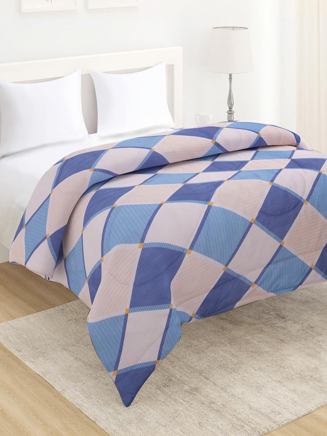 

HOKIPO Blue & Beige Geometric Microfiber AC Room 210 GSM Double Bed Comforter