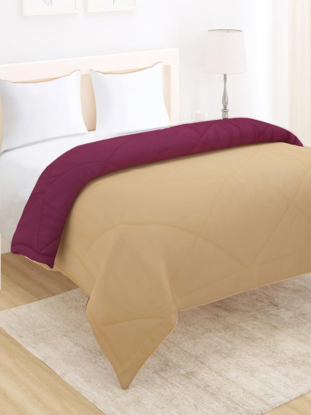

HOKIPO Beige & Burgundy Microfiber AC Room 210 GSM Double Bed Comforter