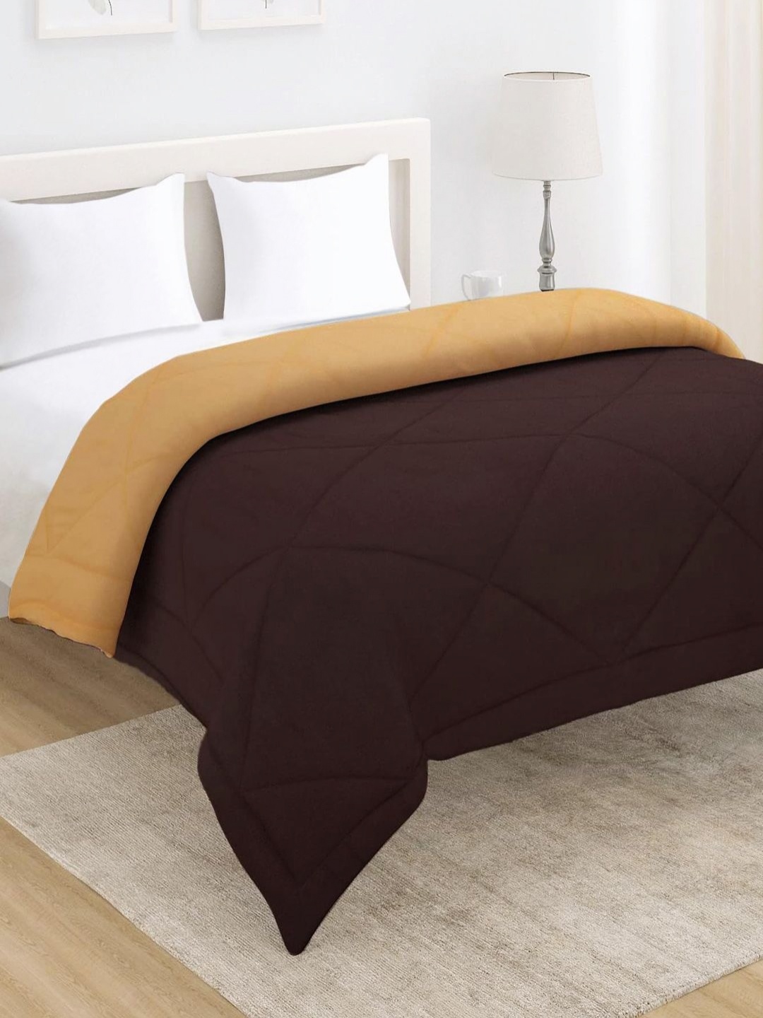 

HOKIPO Brown & Beige AC Room 220 GSM Reversible Double Bed Comforter
