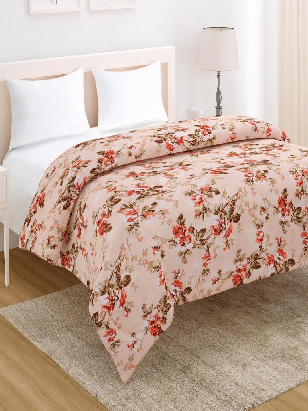 

HOKIPO Orange & Brown Floral Microfiber AC Room 210 GSM Double Bed Comforter