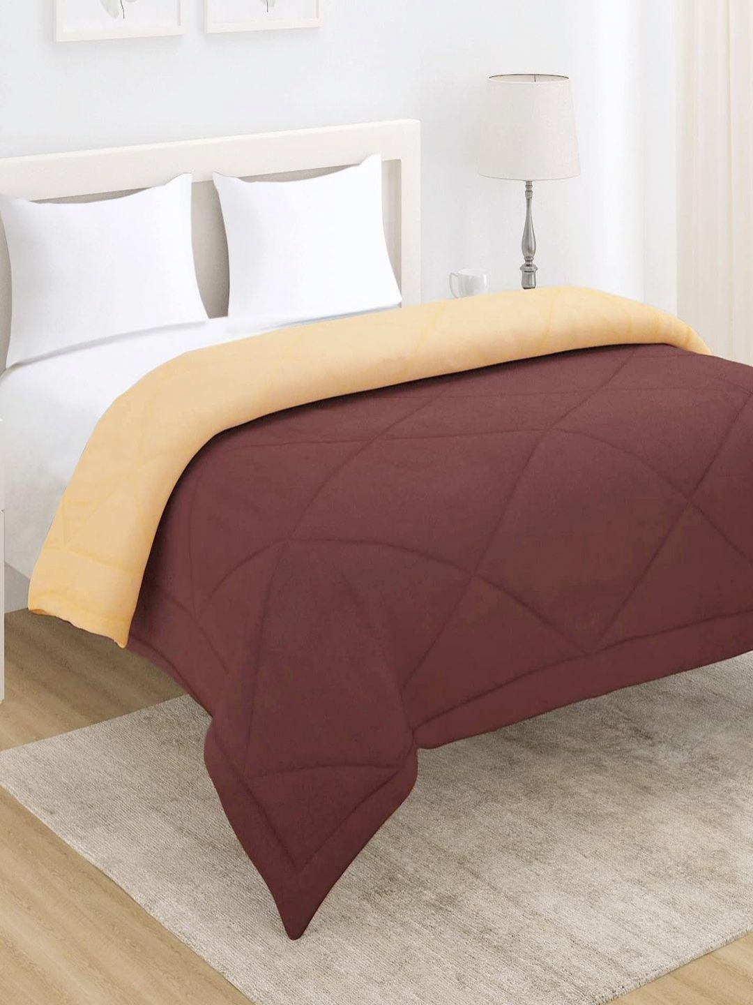 

HOKIPO Brown & Beige AC Room 220 GSM Reversible Double Bed Comforter