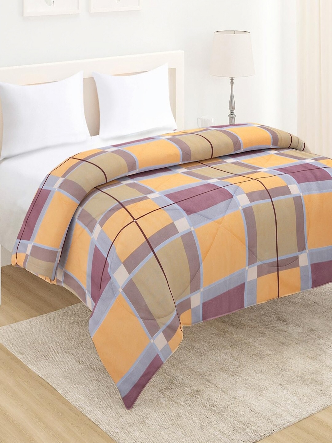 

HOKIPO Orange & Purple Cotton AC Room 220 GSM Double Bed Comforter