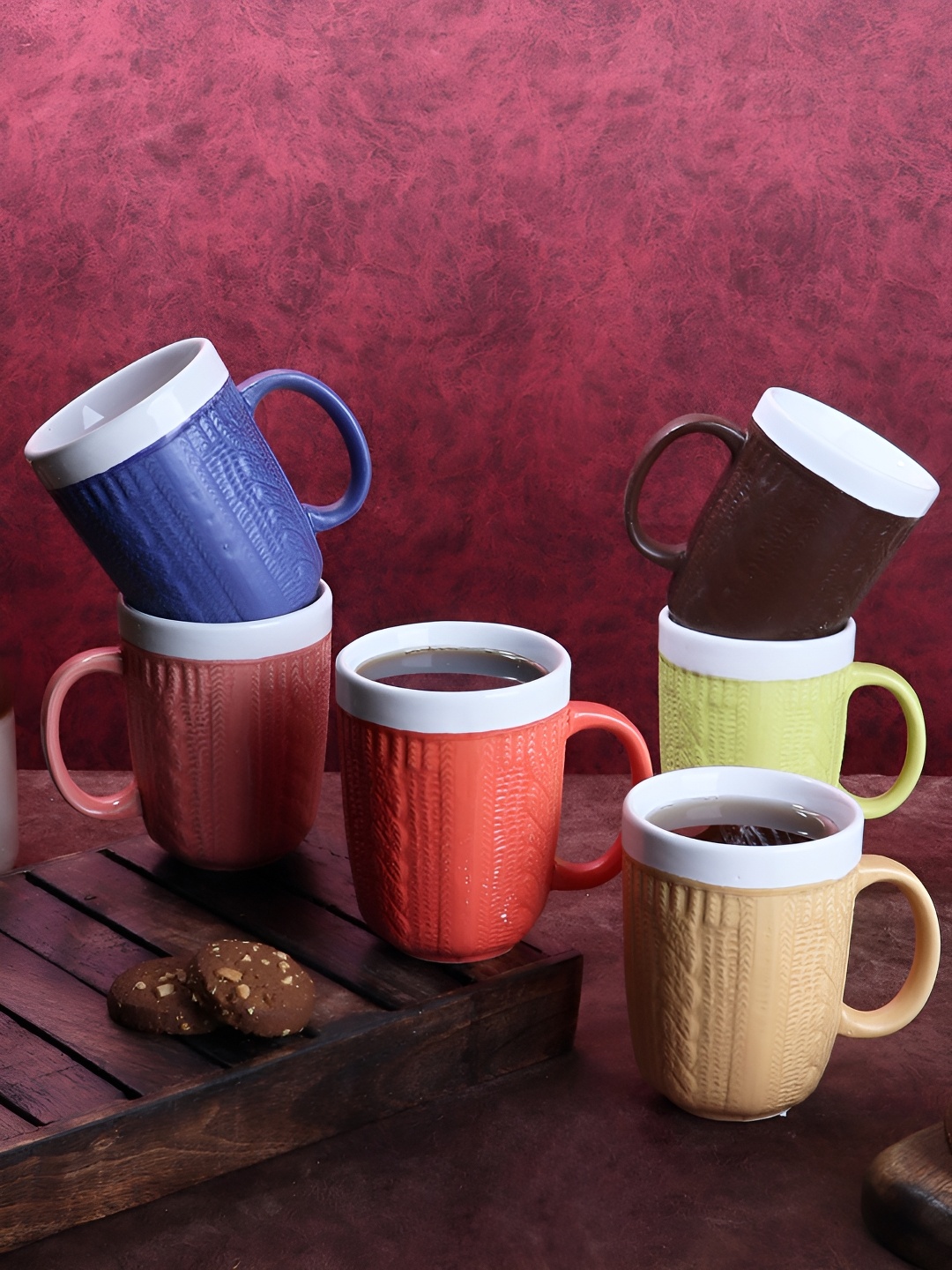 

Aura Pink & Blue Textured Ceramic Glossy Mugs Set of Cups and Mugs