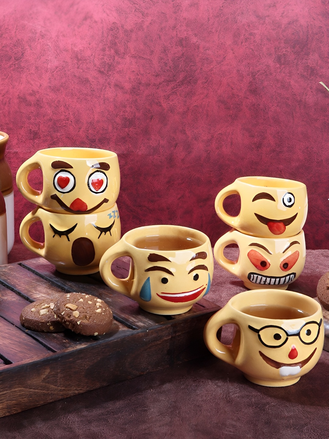

Aura Yellow & Red 6 pieces Textured Ceramic Glossy Cups 100 ml