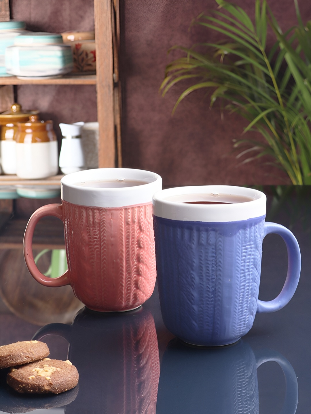 

Aura Blue & Pink 2 Pieces Textured Ceramic Glossy Mugs 300 ml each