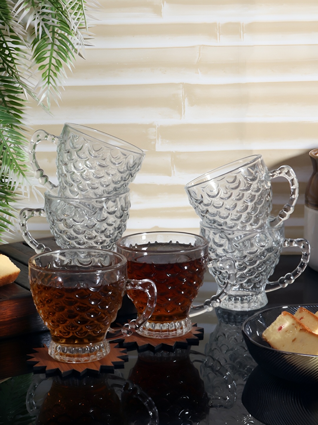 

Aura Transparent 6 Pieces Textured Glass Glossy Cups 200 ml each