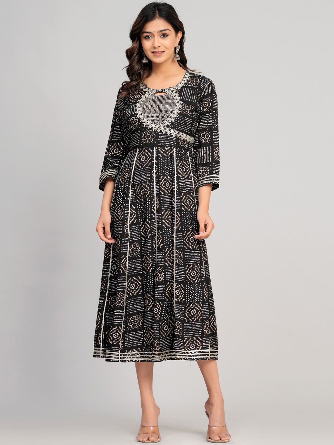 

SARAI CREATIONS Women Embroidered Keyhole Neck Printed Ethnic Dress, Black