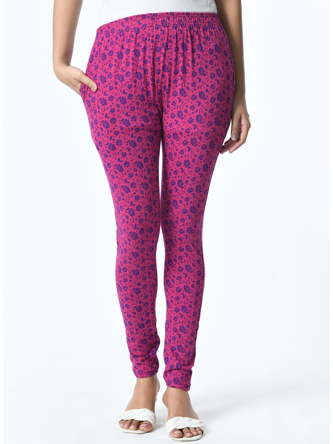 

BAESD Women Printed Slim Fit Pure Cotton Ankle Length Leggings, Pink