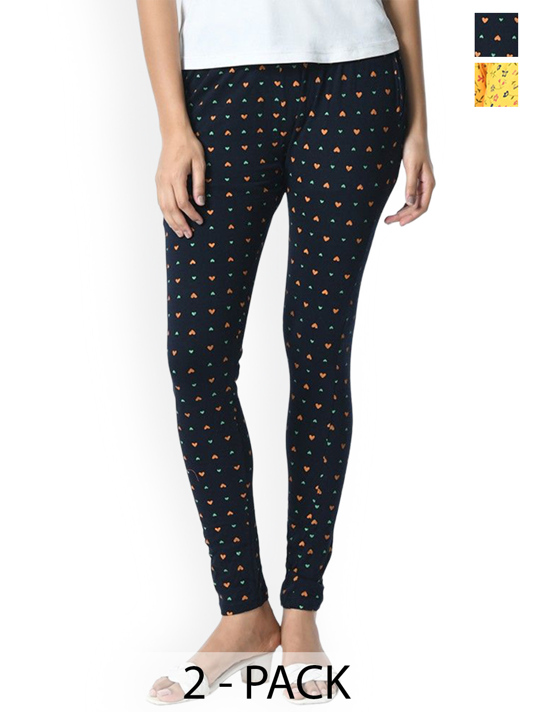 

BAESD Pack Of 2 Women Printed Slim Fit Pure Cotton Ankle Length Leggings, Yellow