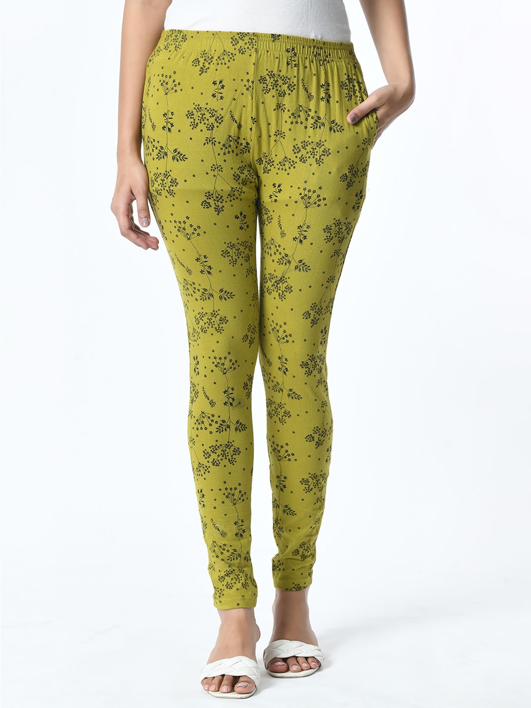 

BAESD Printed Slim Fit Pure Cotton Ankle Length Leggings, Olive