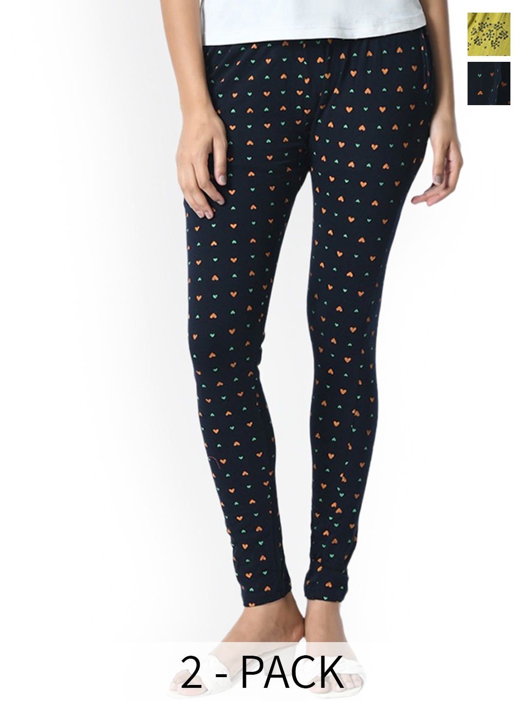 

BAESD Women Pack Of 2 Printed Slim Fit Pure Cotton Ankle Length Leggings, Black