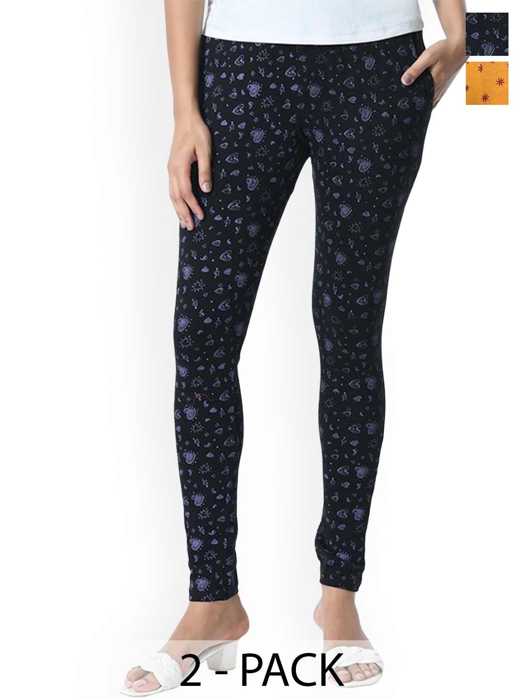 

BAESD Pack Of 2 Printed Slim Fit Pure Cotton Ankle Length Leggings, Yellow