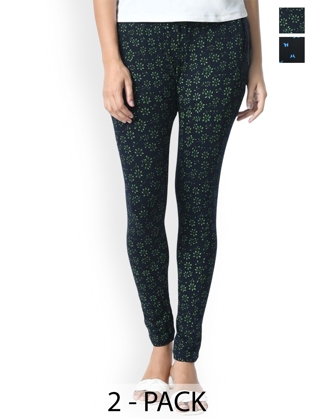 

BAESD Pack Of 2 Printed Slim Fit Pure Cotton Ankle Length Leggings, Black