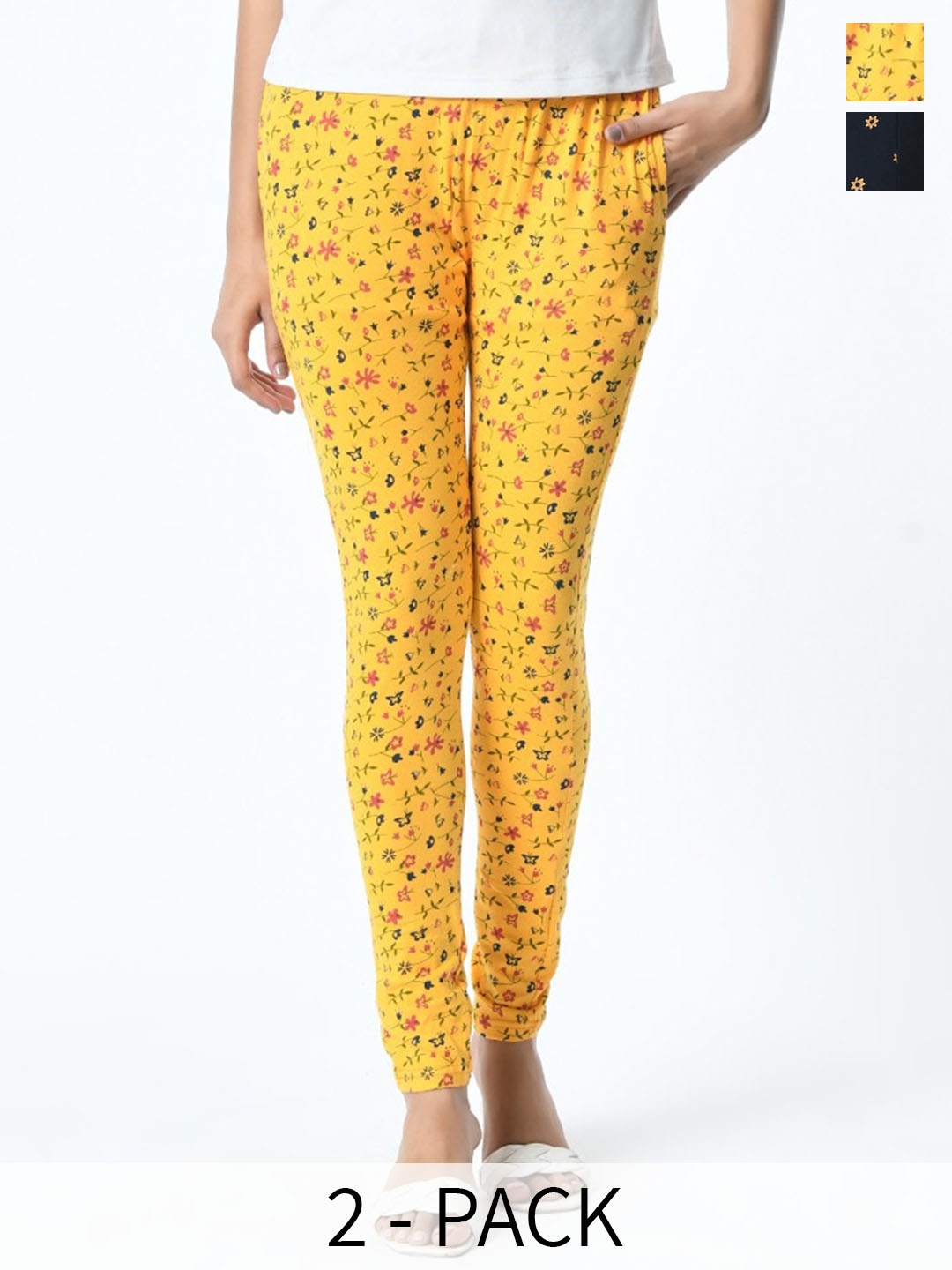 

BAESD Pack Of 2 Printed Slim Fit Pure Cotton Ankle Length Leggings, Yellow
