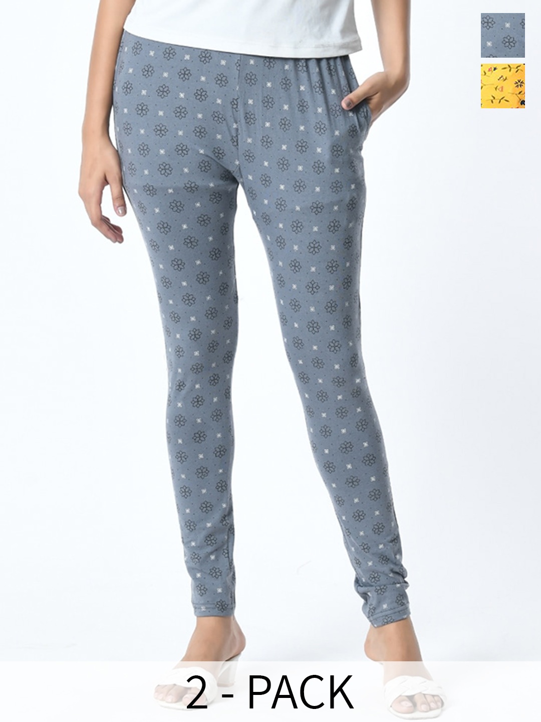 

BAESD Pack Of 2 Printed Slim Fit Pure Cotton Ankle Length Leggings, Grey