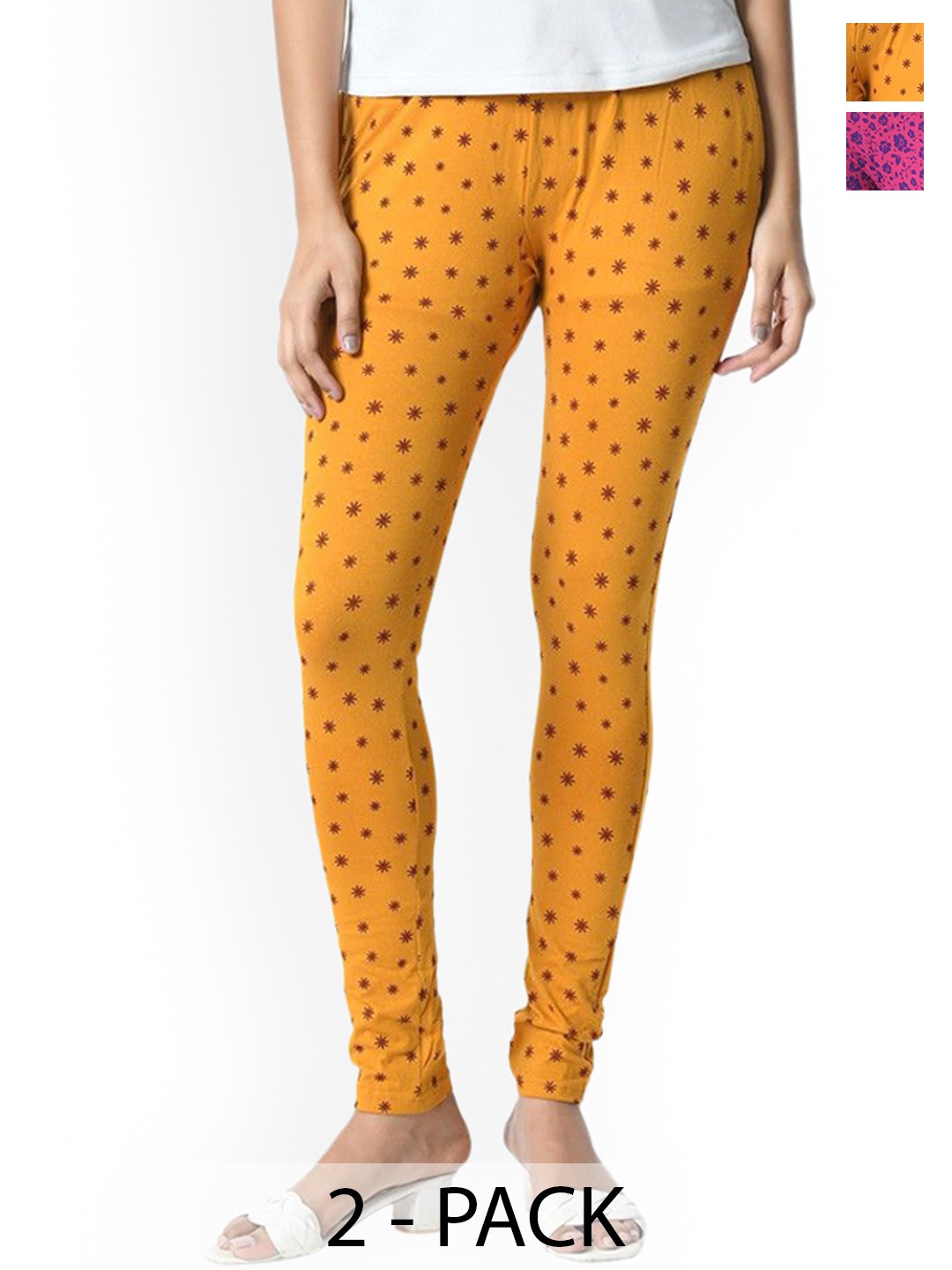 

BAESD Pack Of 2 Printed Slim Fit Pure Cotton Ankle Length Leggings, Yellow