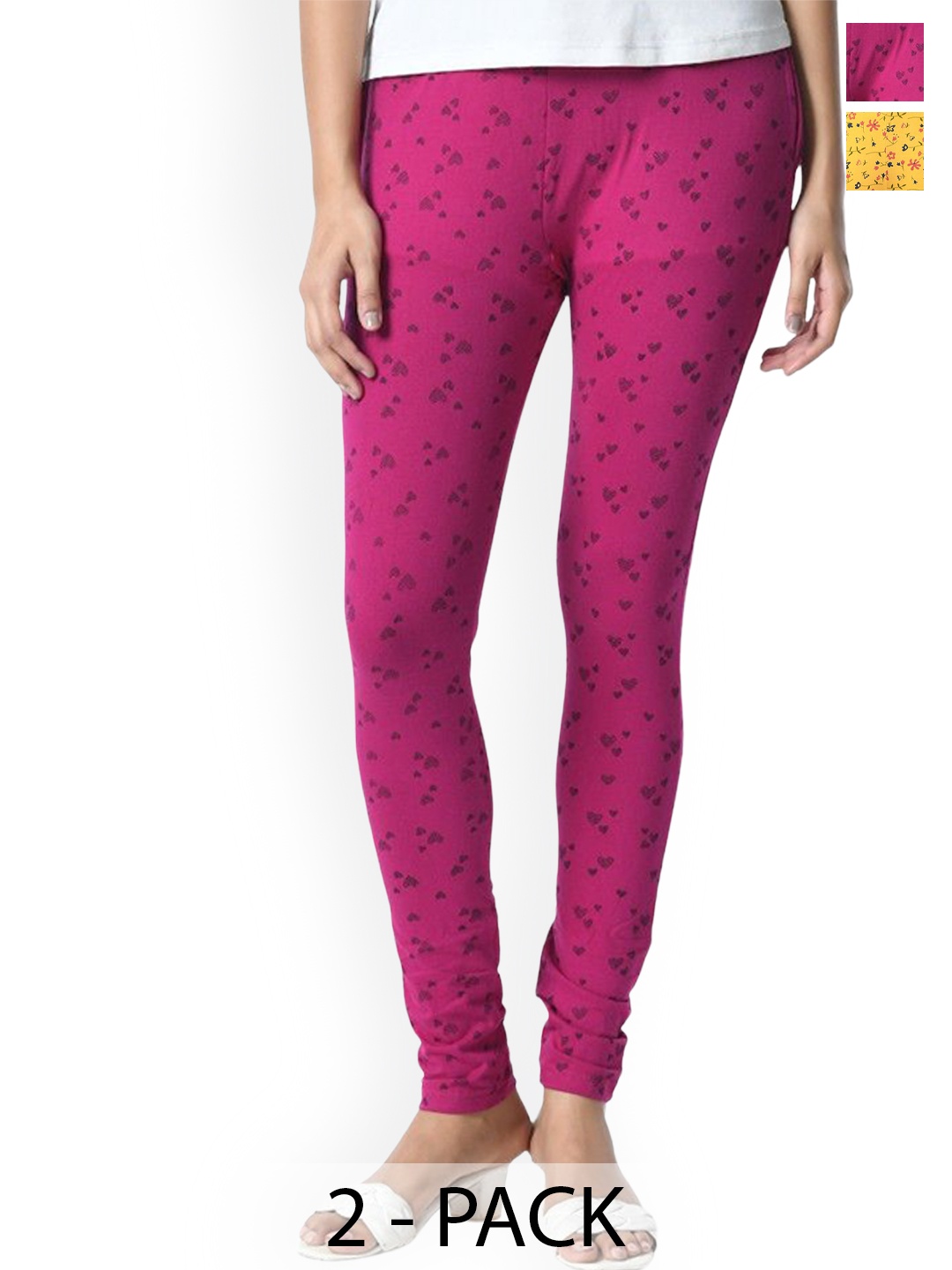 

BAESD Pack Of 2 Printed Slim Fit Pure Cotton Ankle Length Leggings, Yellow