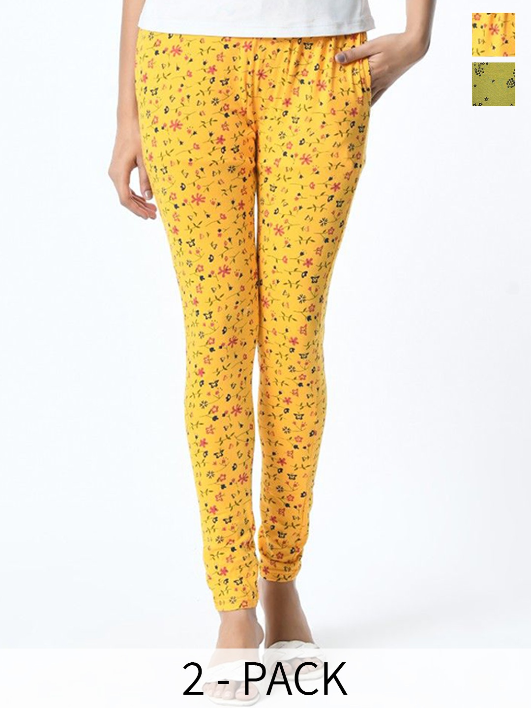 

BAESD Pack Of 2 Printed Slim Fit Pure Cotton Ankle Length Leggings, Yellow