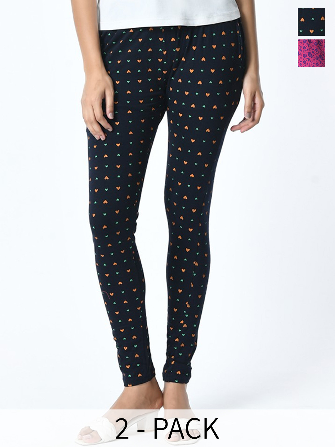 

BAESD Pack Of 2 Printed Slim Fit Pure Cotton Ankle Length Leggings, Black