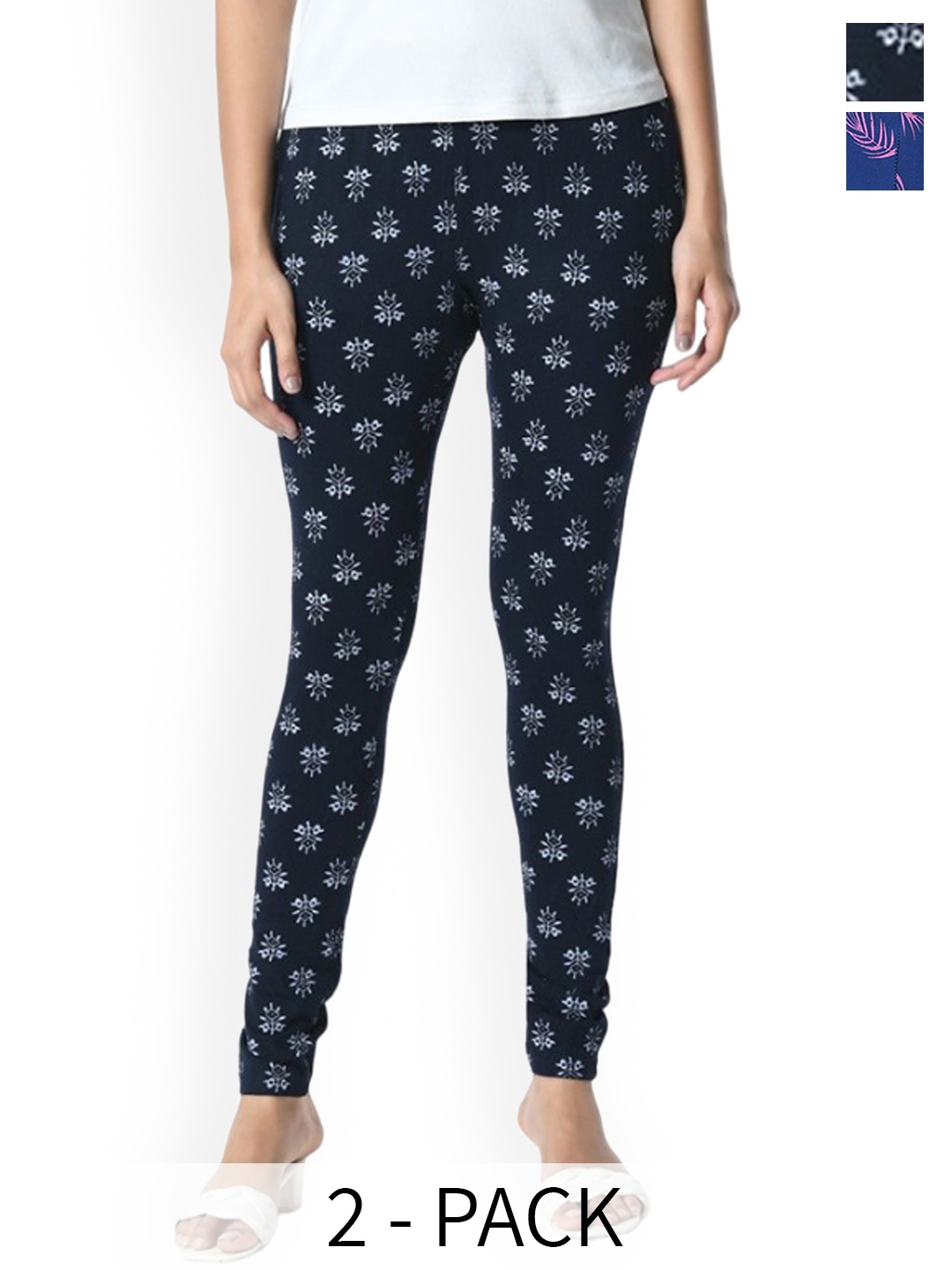 

BAESD Pack Of 2 Printed Slim Fit Pure Cotton Ankle Length Leggings, Blue