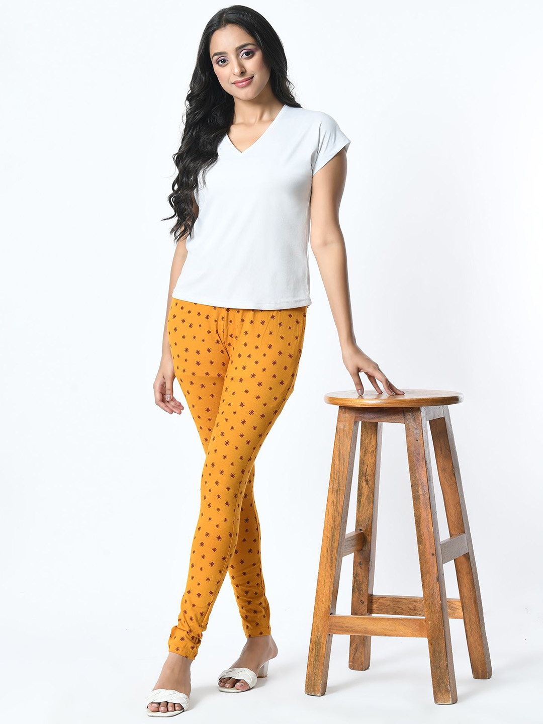 

BAESD Printed Slim Fit Pure Cotton Ankle Length Leggings, Mustard