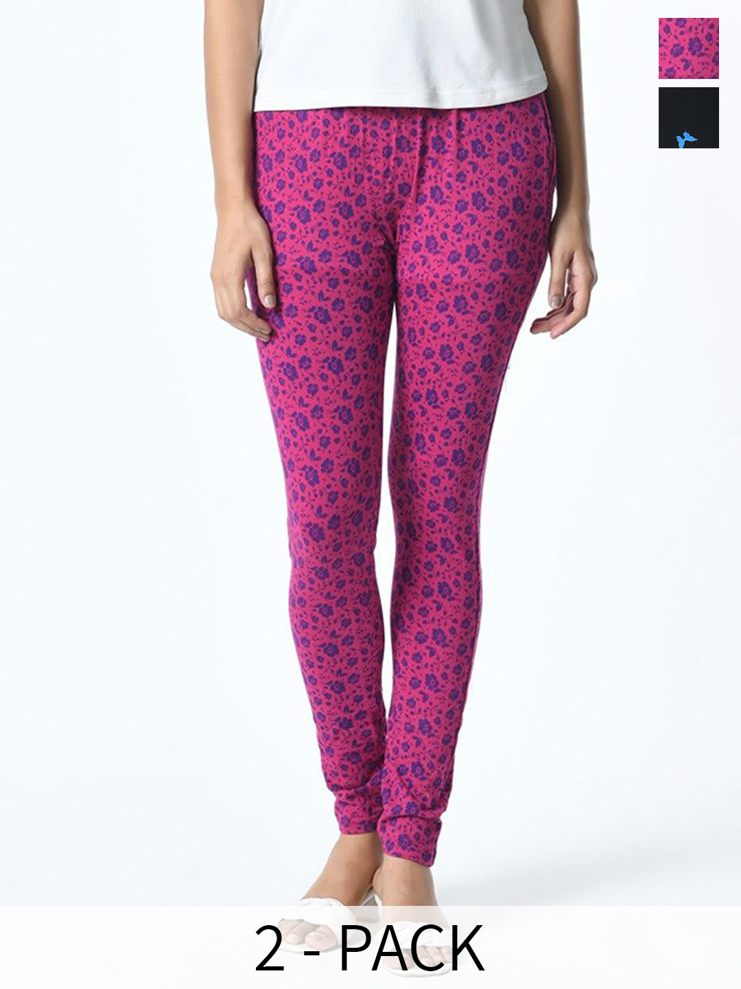 

BAESD Pack Of 2 Printed Slim Fit Pure Cotton Ankle Length Leggings, Pink