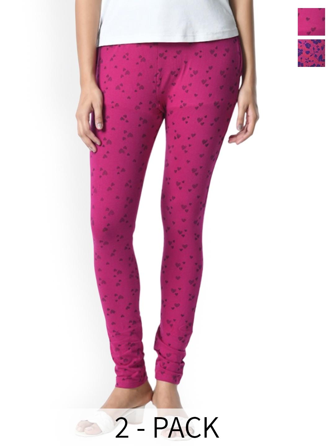 

BAESD Pack Of 2 Printed Slim Fit Pure Cotton Ankle Length Leggings, Pink