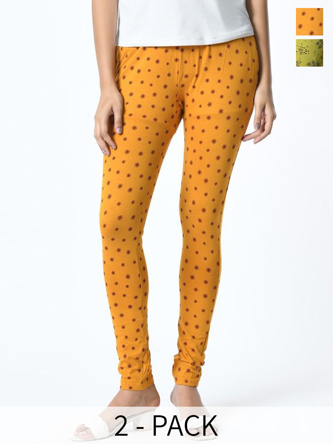 

BAESD Pack Of 2 Printed Slim Fit Pure Cotton Ankle Length Leggings, Yellow