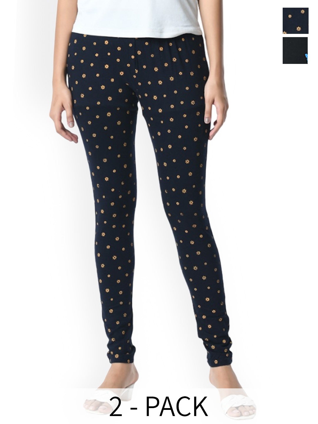 

BAESD Pack Of 2 Printed Slim Fit Pure Cotton Ankle Length Leggings, Navy blue