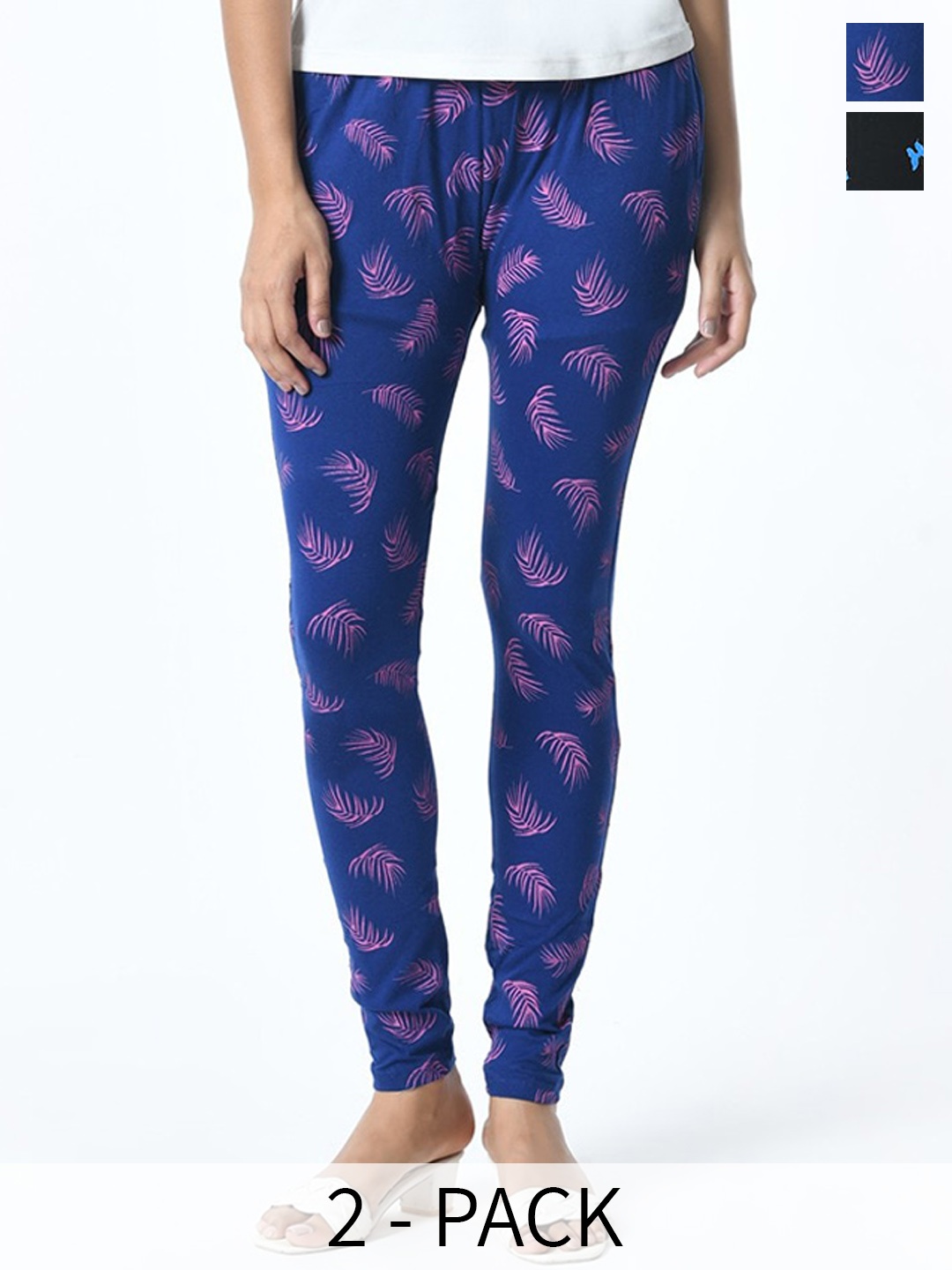 

BAESD Pack Of 2 Printed Slim Fit Pure Cotton Ankle Length Leggings, Blue