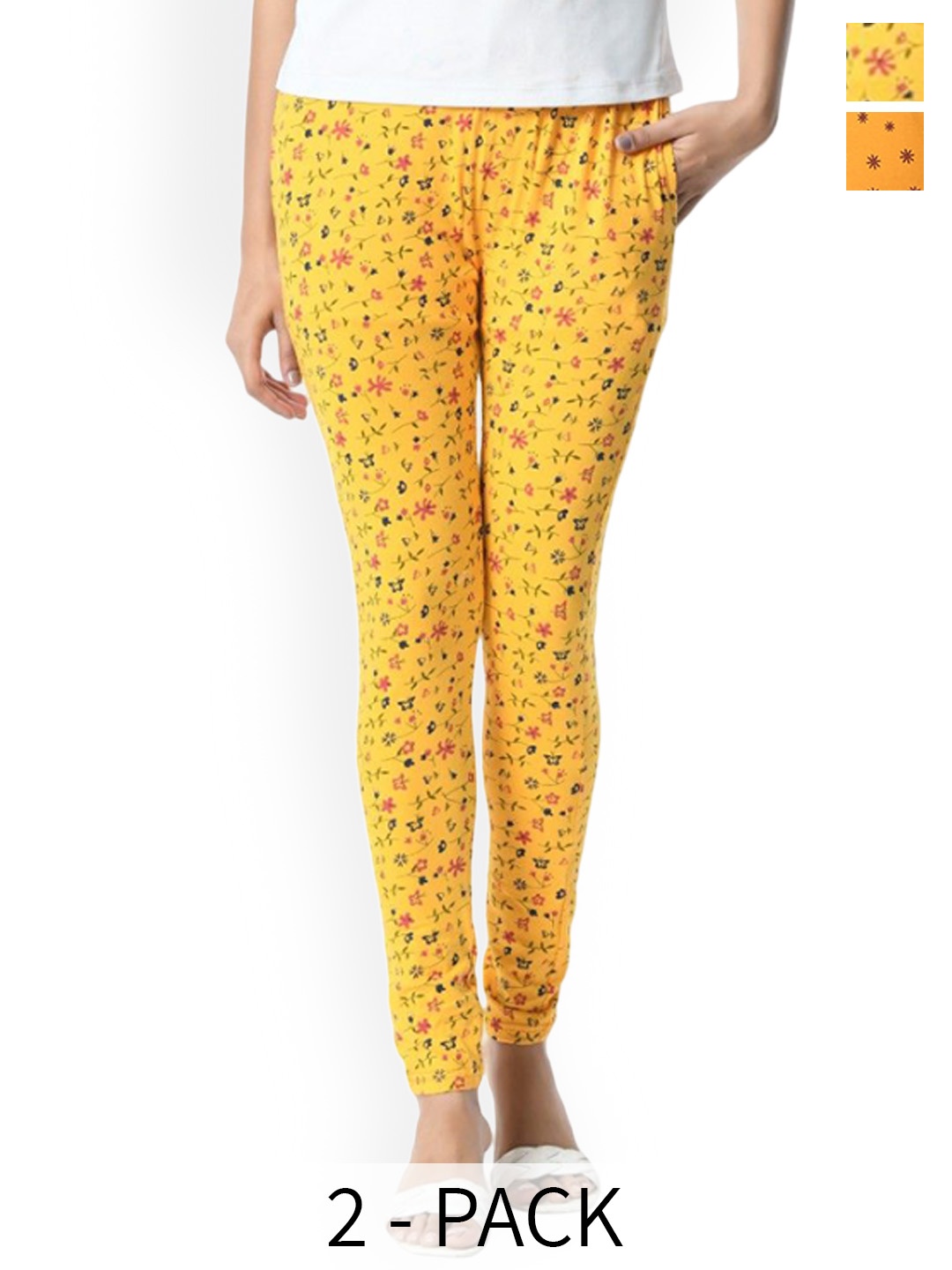 

BAESD Pack Of 2 Printed Slim Fit Pure Cotton Ankle Length Leggings, Yellow