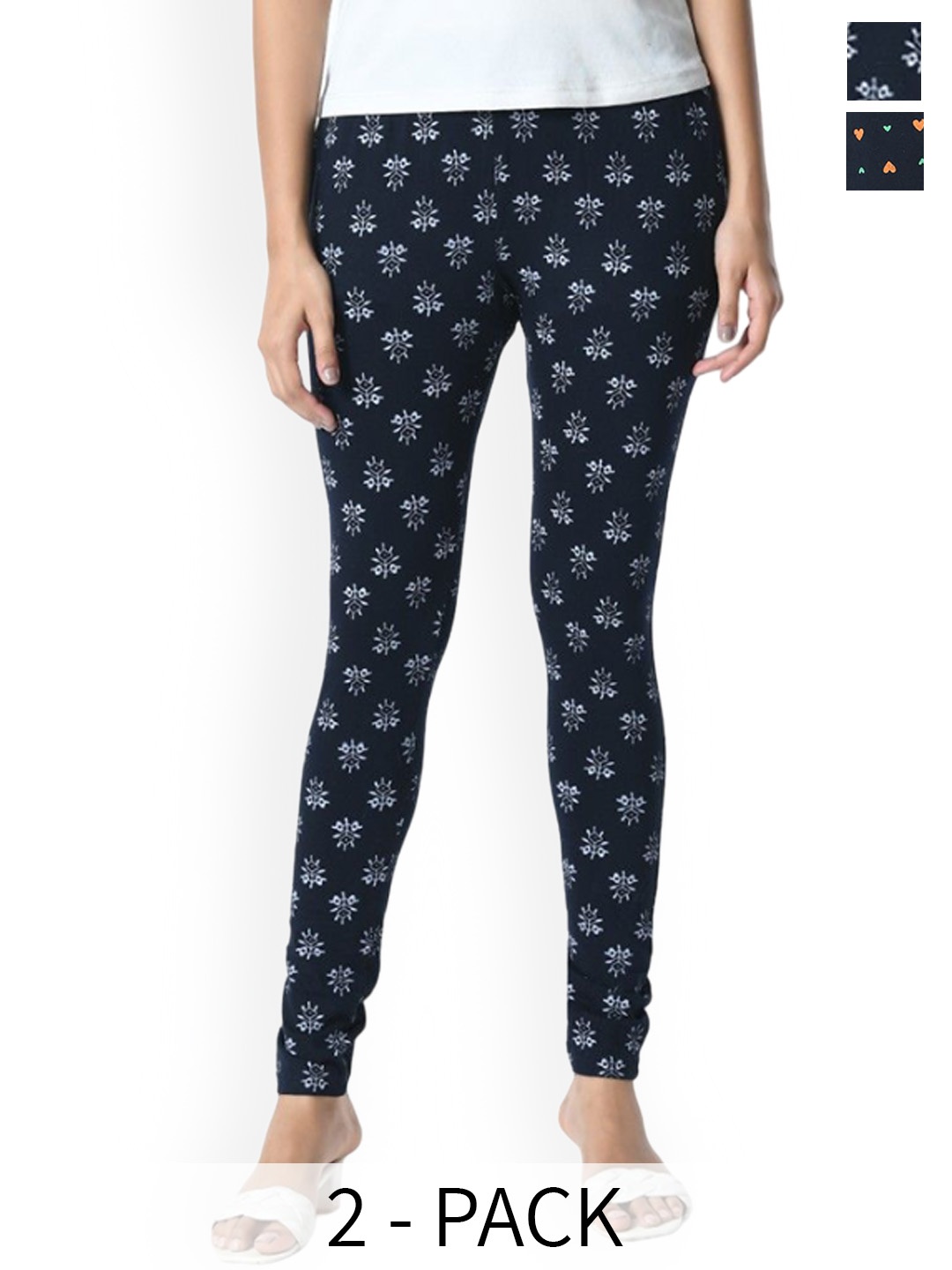 

BAESD Pack Of 2 Printed Slim Fit Pure Cotton Ankle Length Leggings, Navy blue