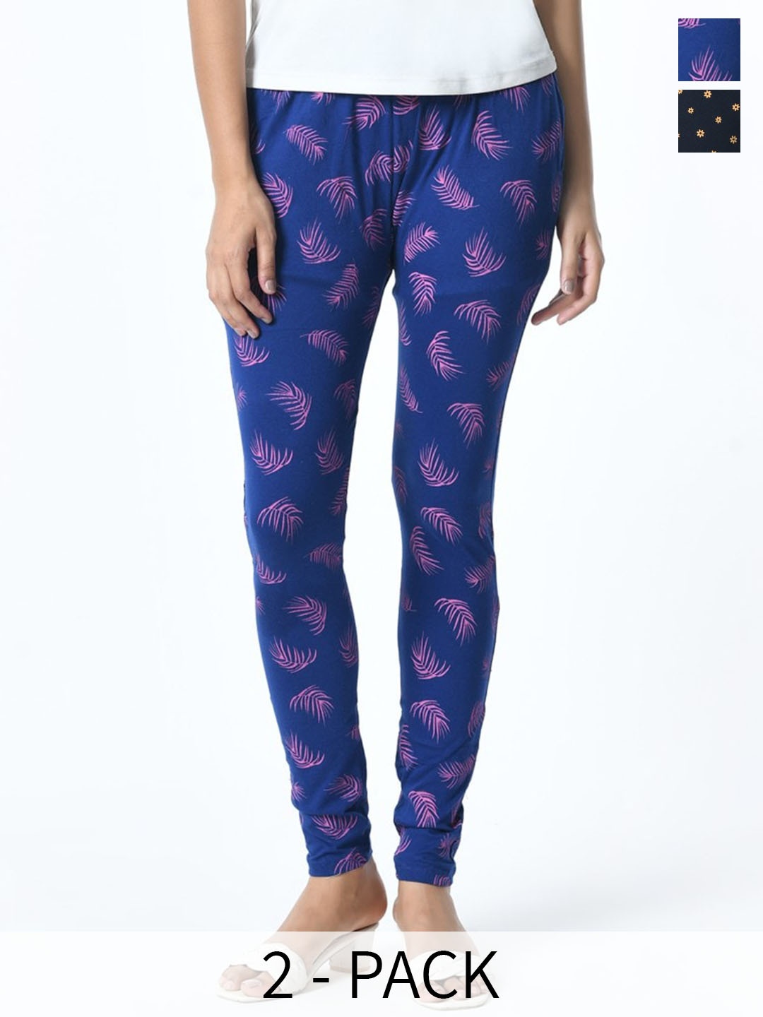 

BAESD Pack Of 2 Printed Slim Fit Pure Cotton Ankle Length Leggings, Blue