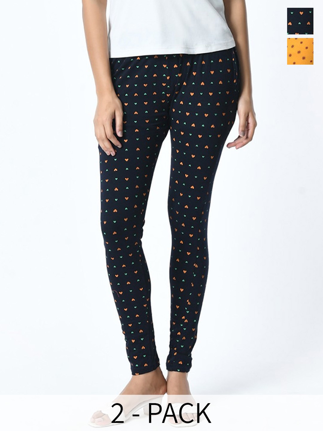 

BAESD Pack Of 2 Printed Slim Fit Pure Cotton Ankle Length Leggings, Black