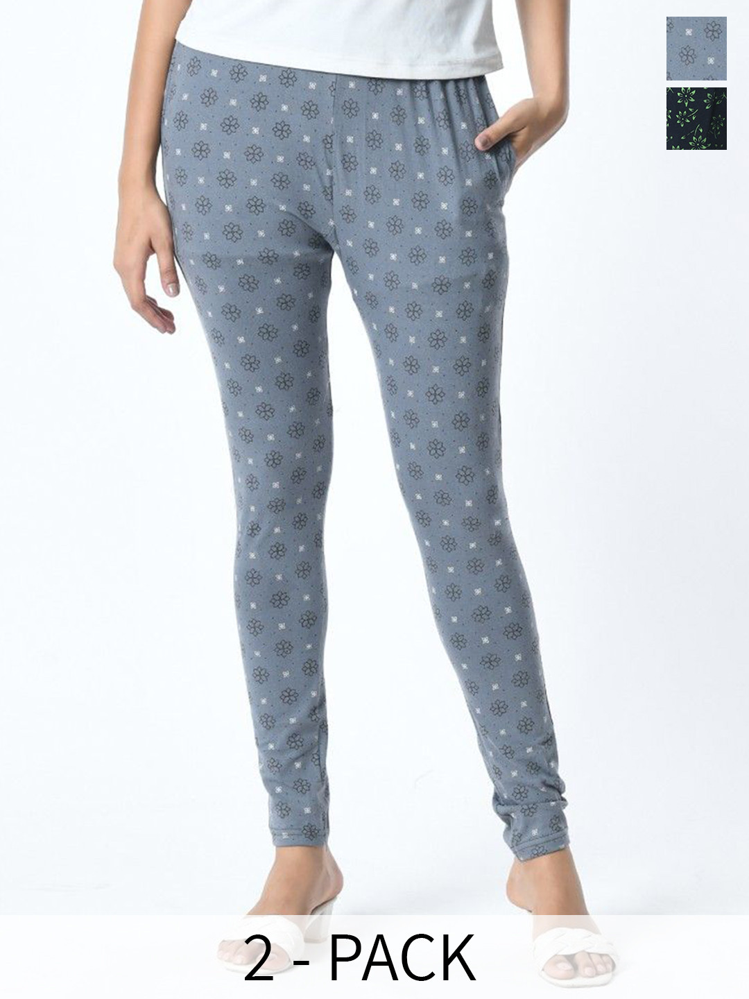 

BAESD Pack Of 2 Printed Slim Fit Pure Cotton Ankle Length Leggings, Grey
