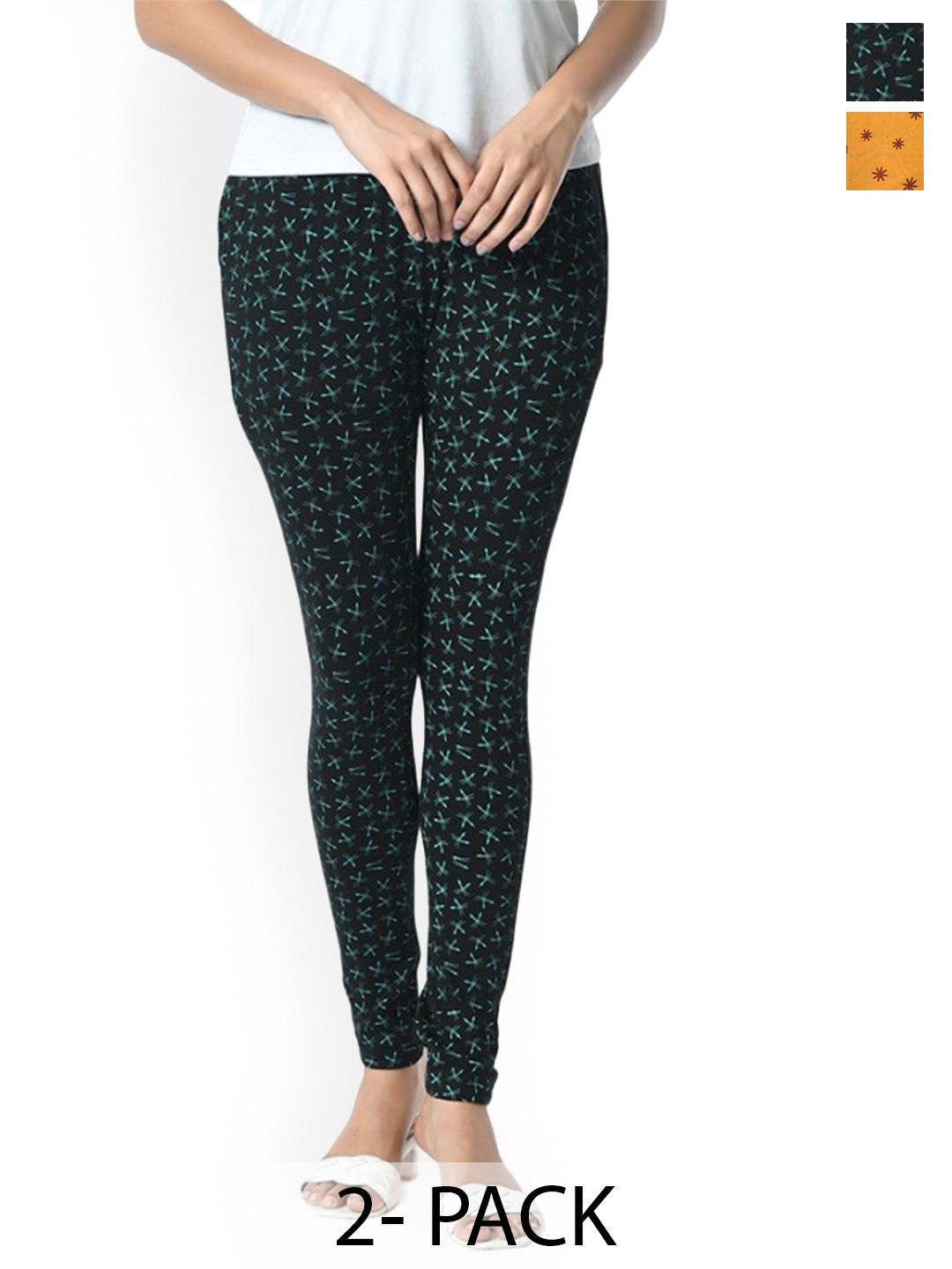 

BAESD Pack Of 2 Printed Slim Fit Pure Cotton Ankle Length Leggings, Yellow