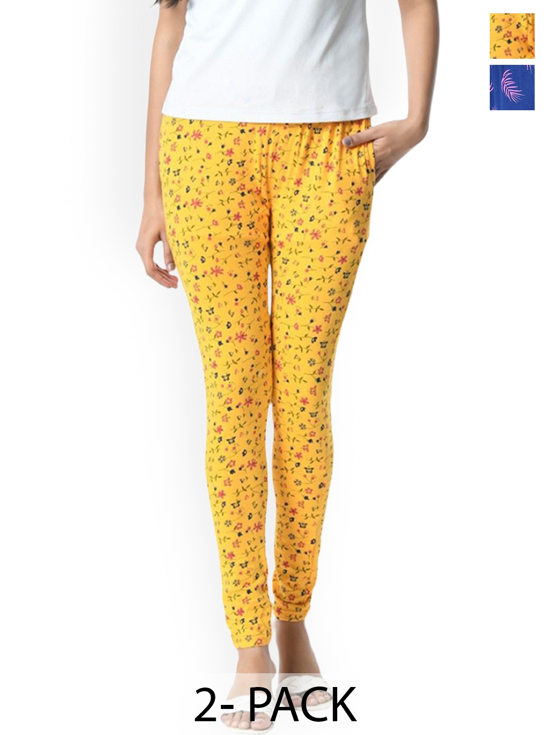 

BAESD Pack Of 2 Printed Slim Fit Pure Cotton Ankle Length Leggings, Yellow