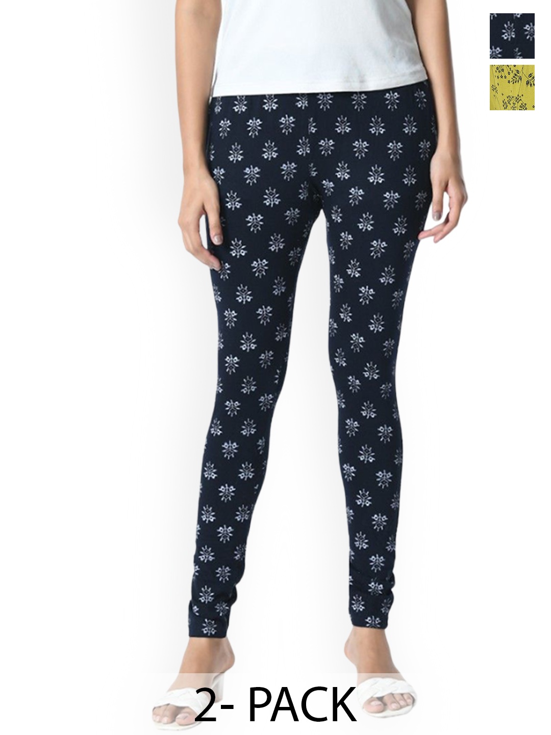 

BAESD Pack Of Women 2 Printed Slim Fit Pure Cotton Ankle Length Leggings, Green