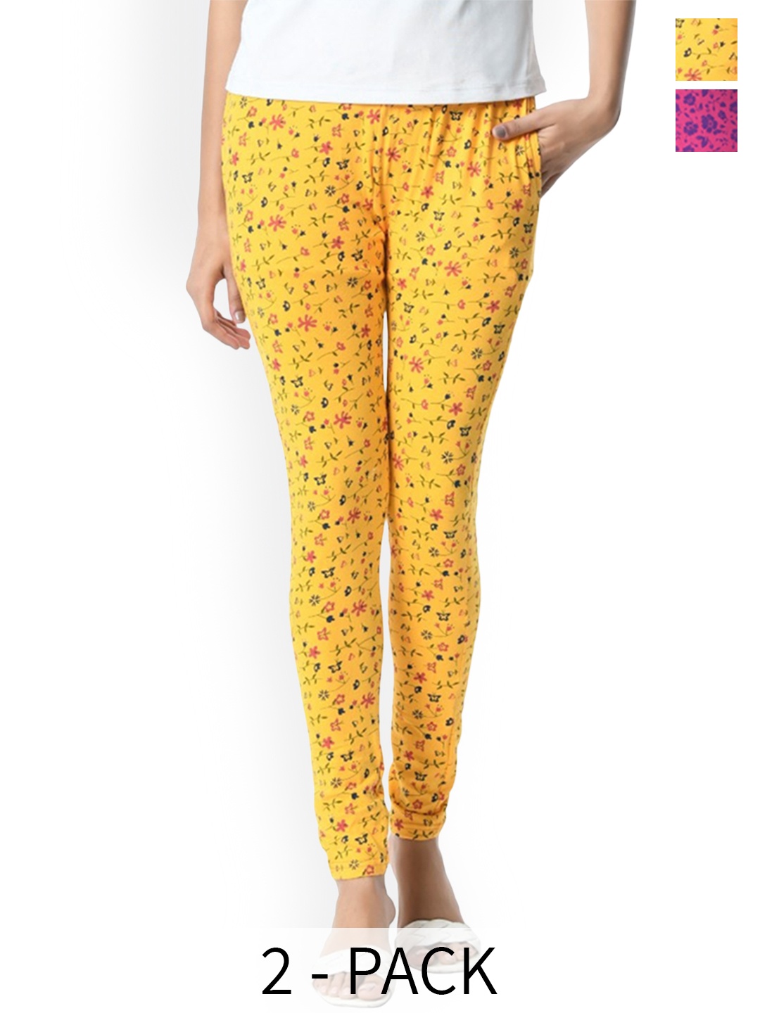 

BAESD Pack Of 2 Printed Slim Fit Pure Cotton Ankle Length Leggings, Yellow