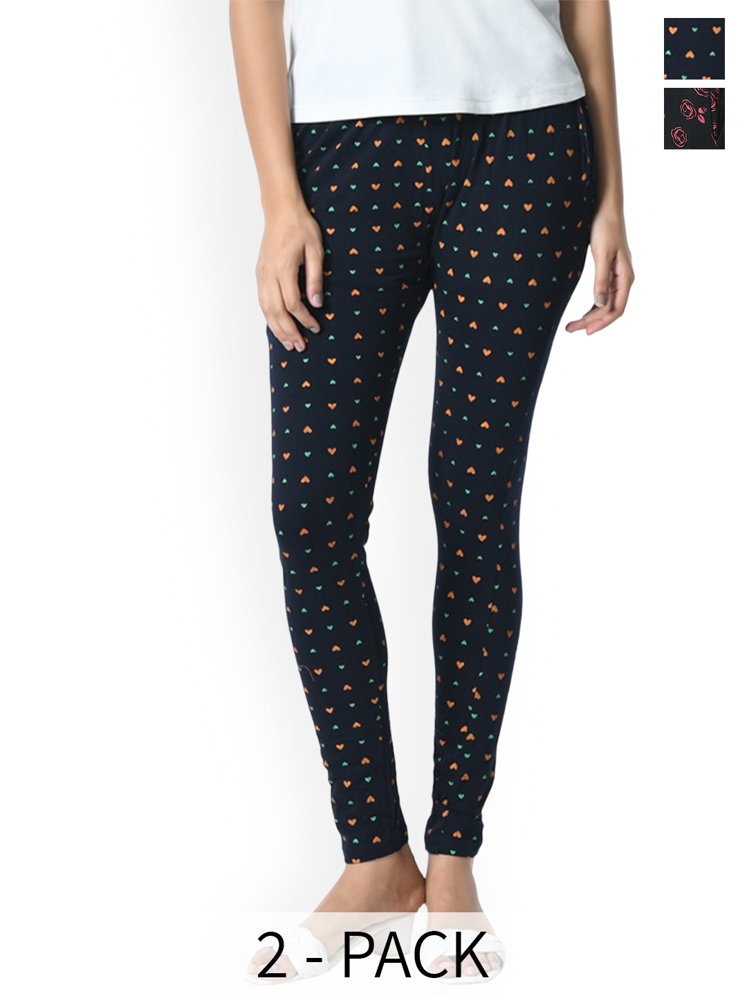 

BAESD Pack Of 2 Printed Slim Fit Pure Cotton Ankle Length Leggings, Black