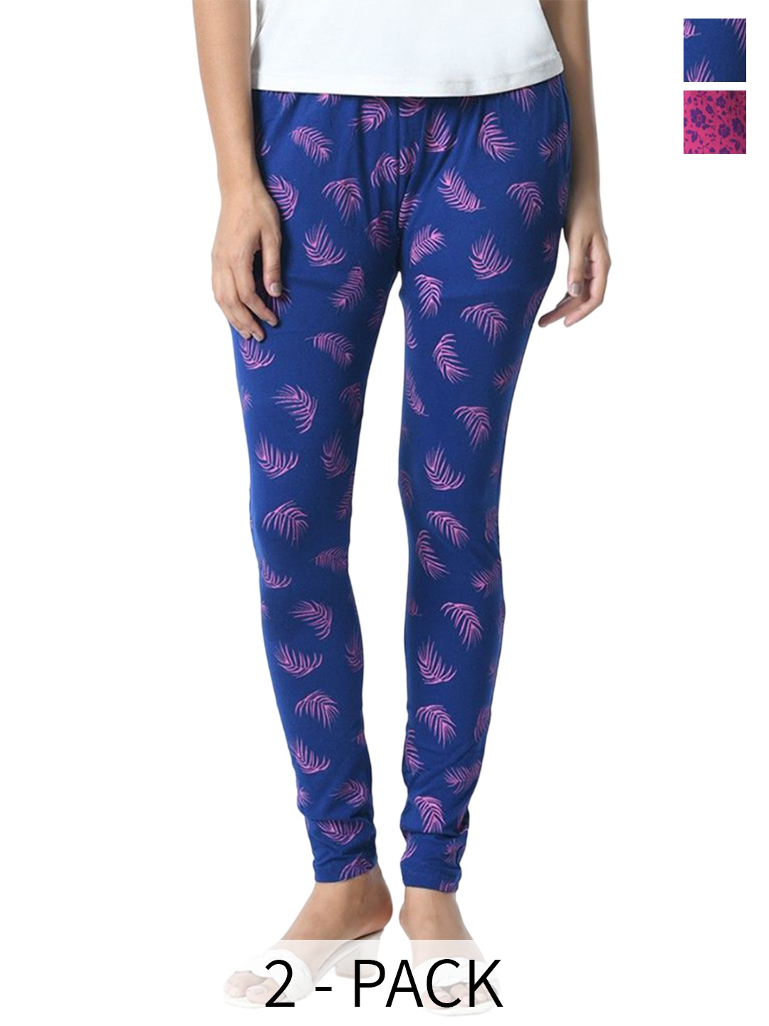 

BAESD Pack Of 2 Printed Slim Fit Pure Cotton Ankle Length Leggings, Blue