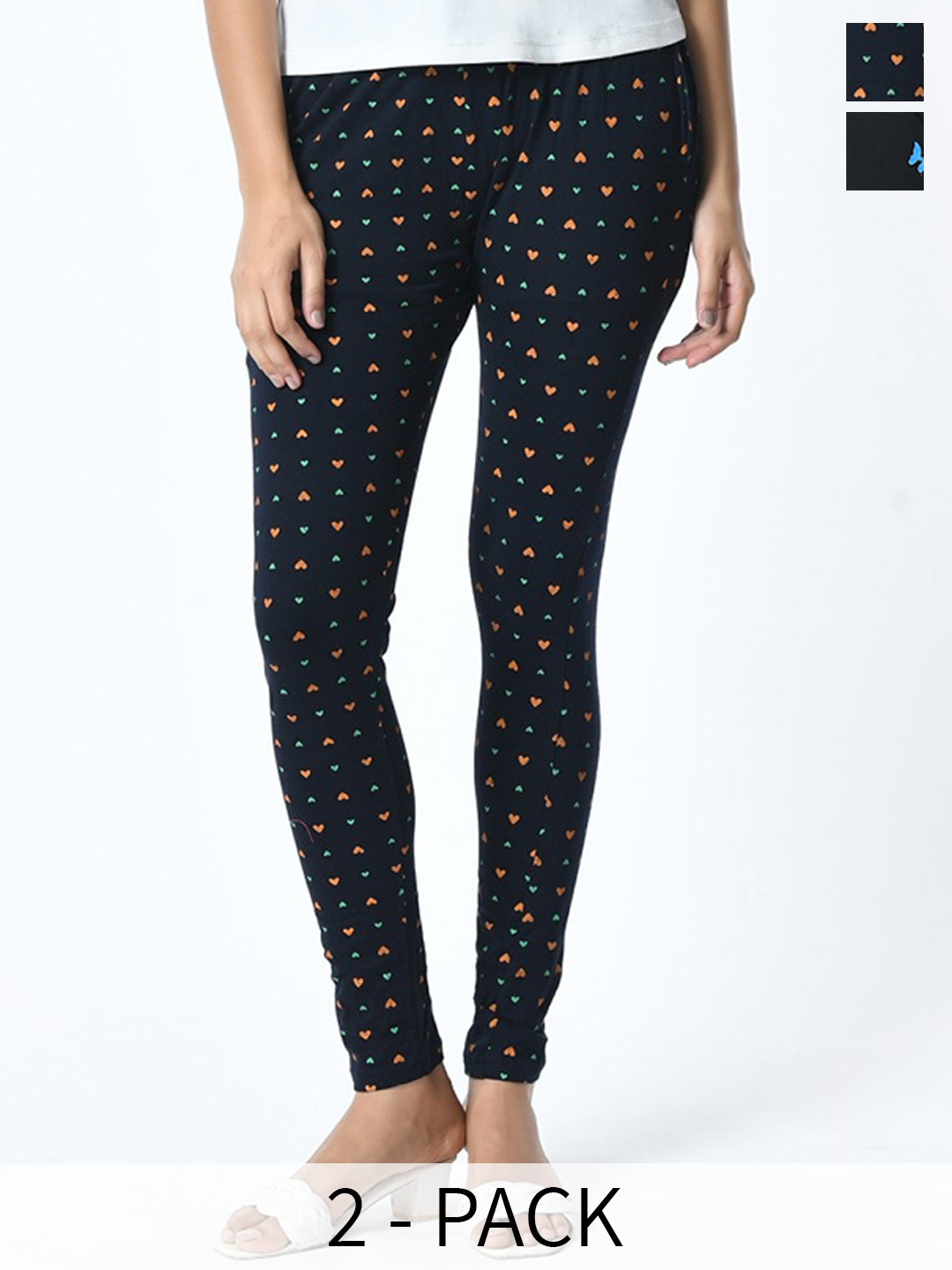 

BAESD Pack Of 2 Printed Slim Fit Pure Cotton Ankle Length Leggings, Black