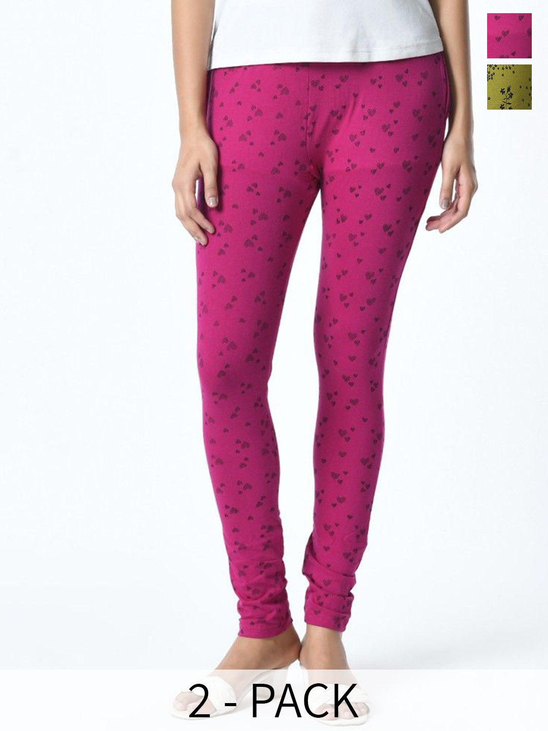 

BAESD Pack Of 2 Printed Slim Fit Pure Cotton Ankle Length Leggings, Pink