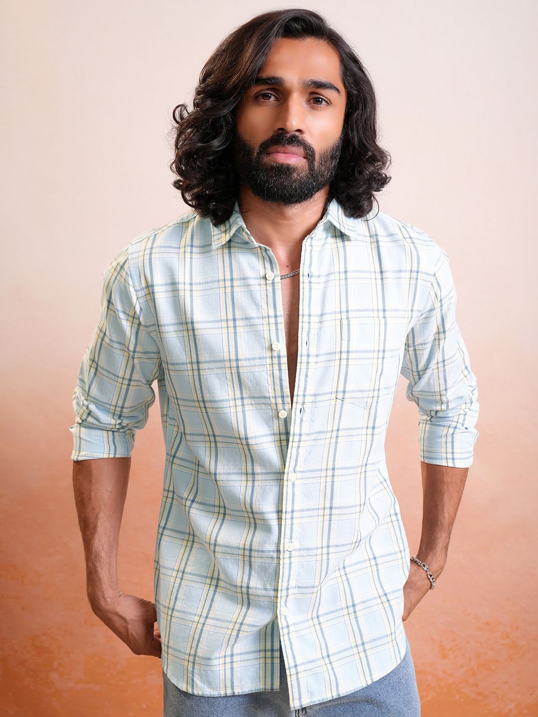

LOCOMOTIVE Premium Checked Regular Fit Shirt, Blue